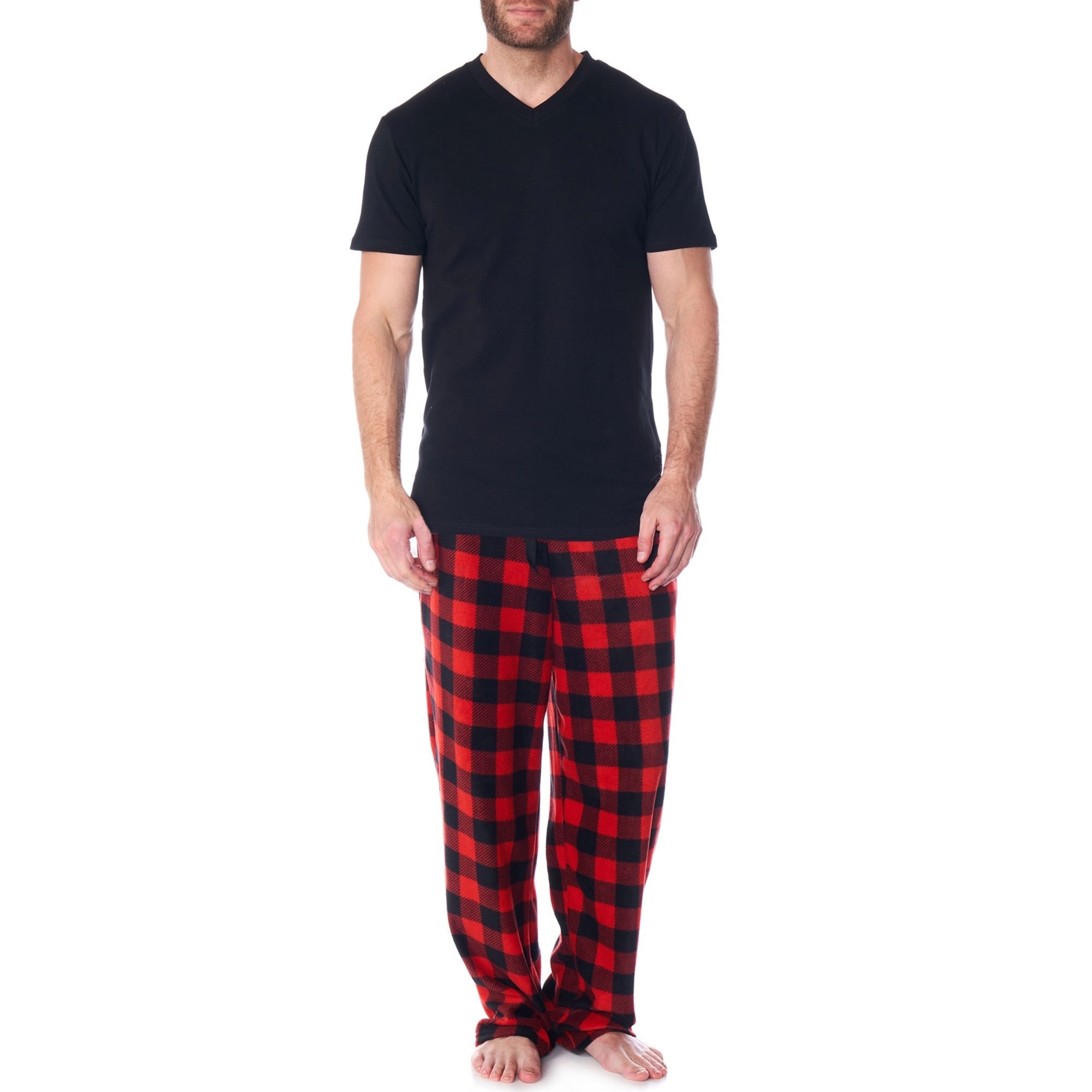 Alpine Swiss Mens Pajama Set Cotton Shirt and Polar Fleece Pants